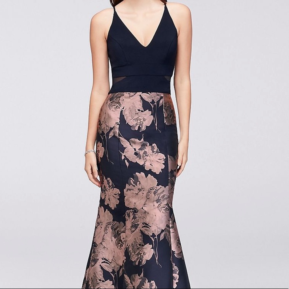 Xscape Blue and Pink Floral Mermaid Dress